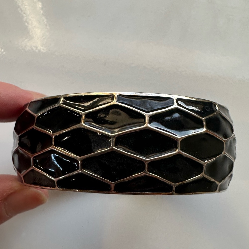 Honeycomb Gold Tone Black Enamel Bracelet